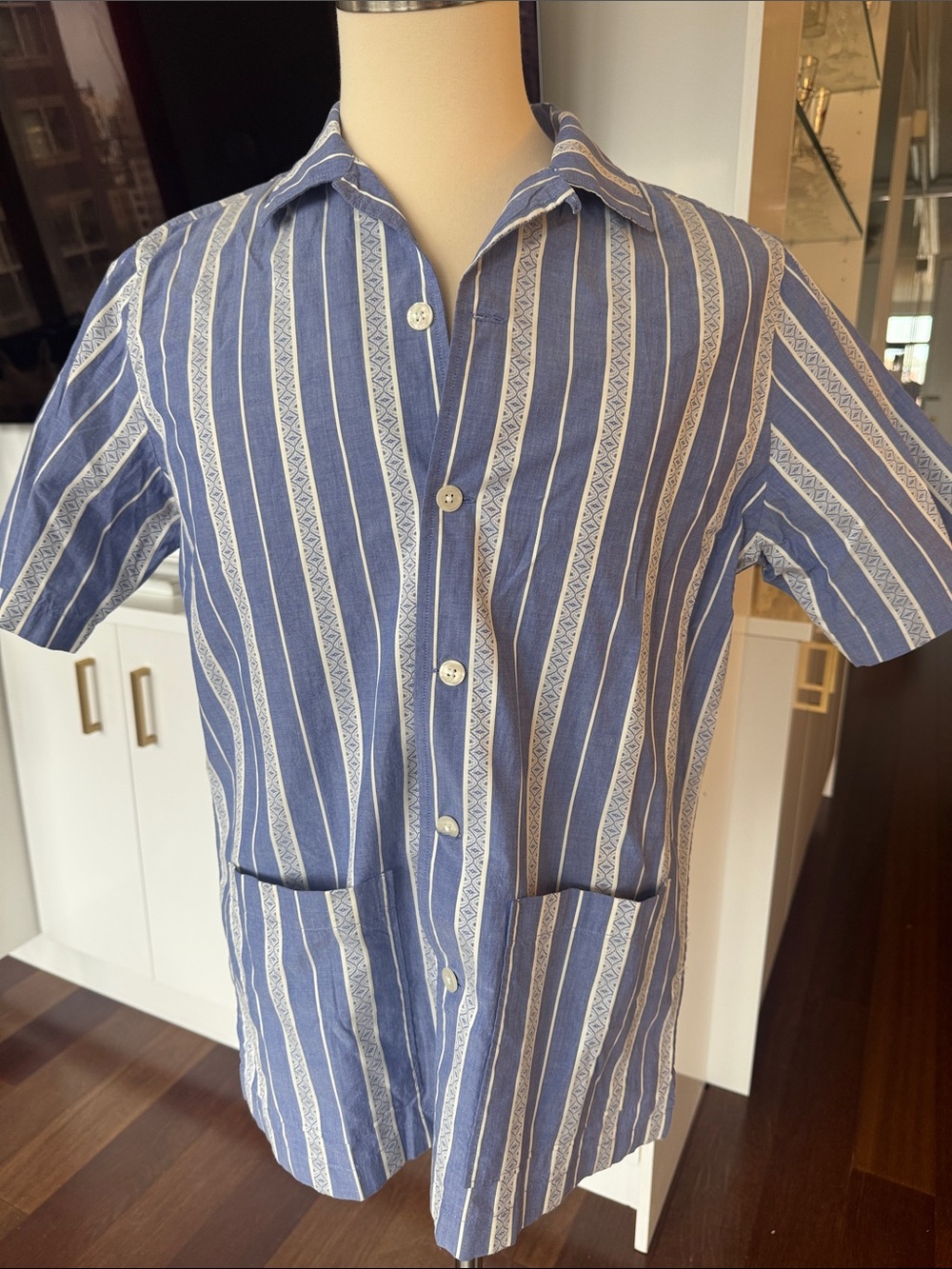 Todd Snyder Blue Jacquard Stripe Leisure Shirt